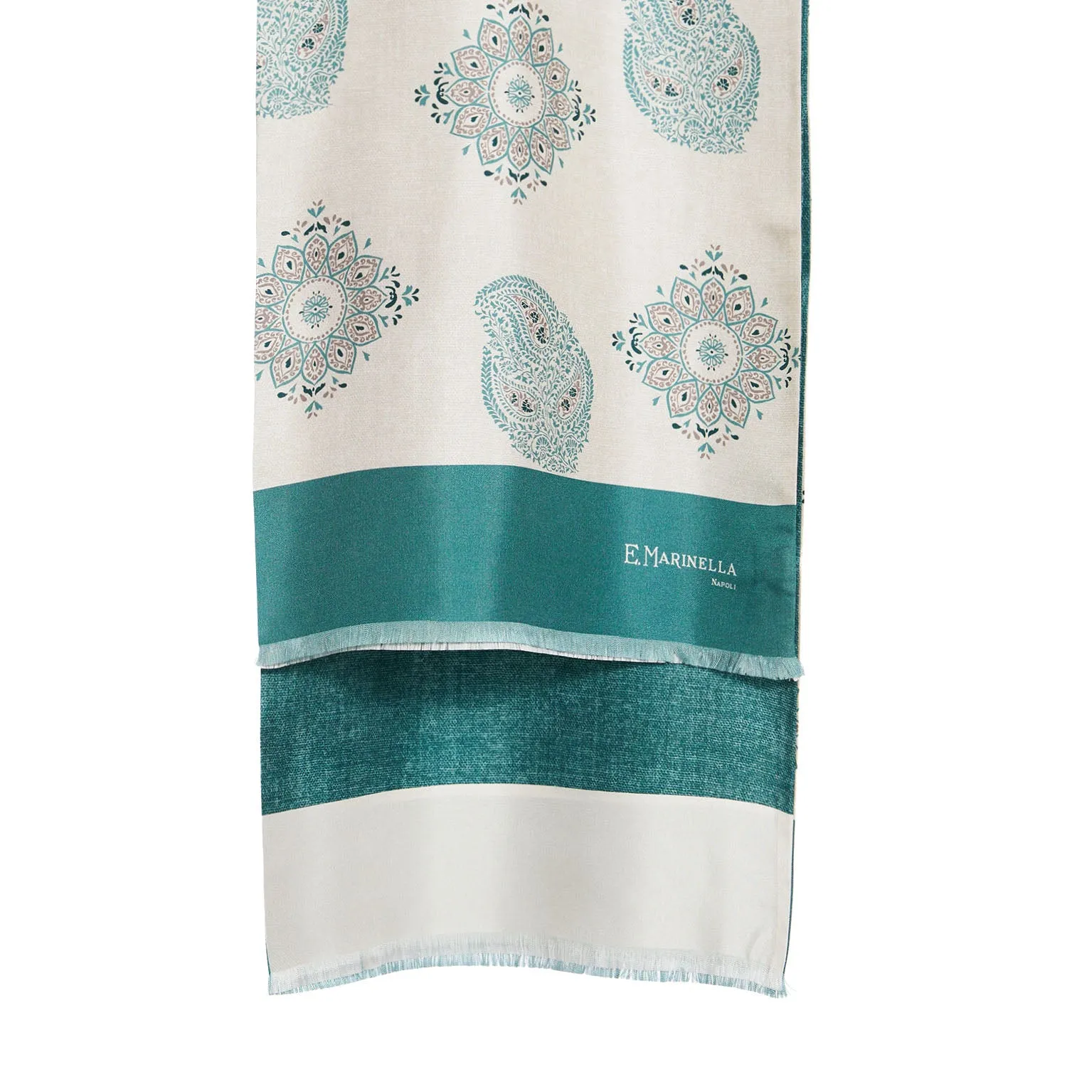 BEIGE AND GREEN DOUBLE SILK SCARF