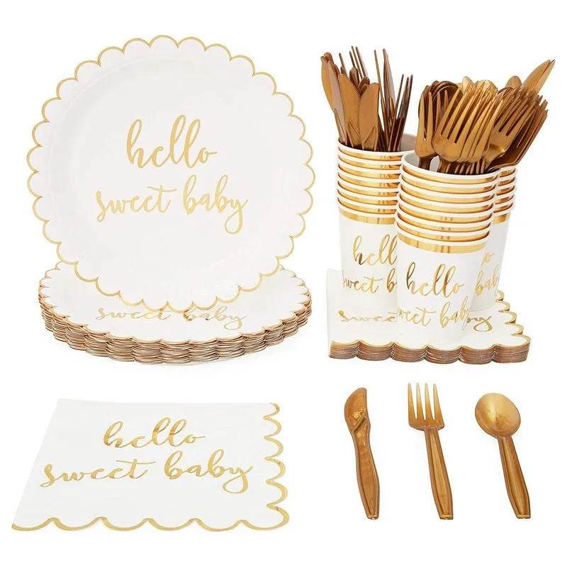 Hello Sweet Baby Shower Supplies, Dinnerware Set (144 Pieces, Serves 24)